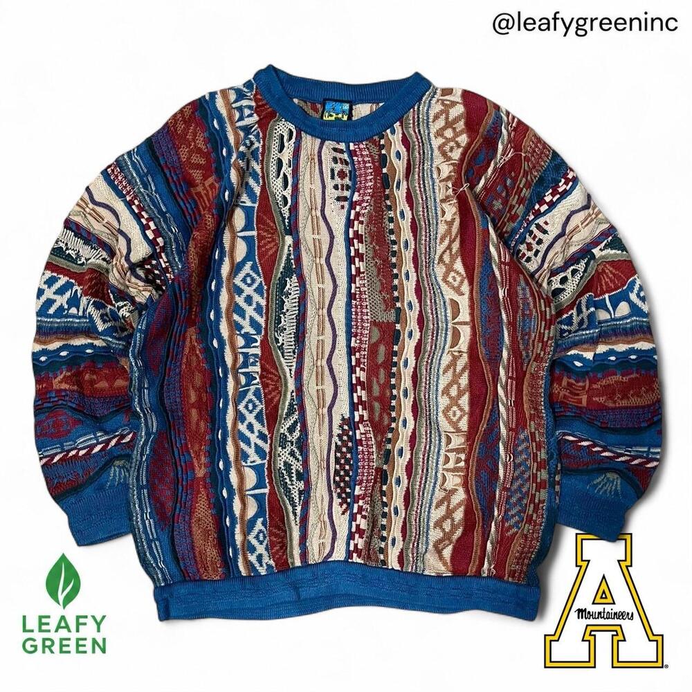 VTG 90s Coogi Original Blues Tundra Style Emaro Blue Sweater us sz M 3D Knit jum